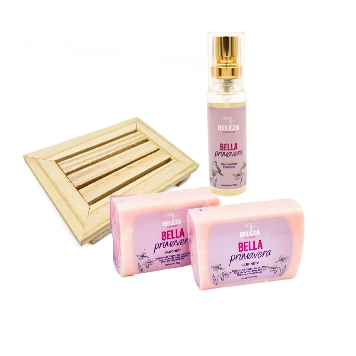 KIT 2 SABONETES, 1 PERFUME 15ML BELLA (LA VIE) E SABONETEIRA