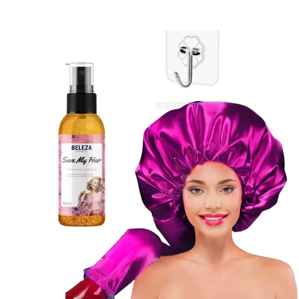 KIT TOUCA DIFUSORA CETIM E PERFUME CAPILAR BELEZA EXPRESS