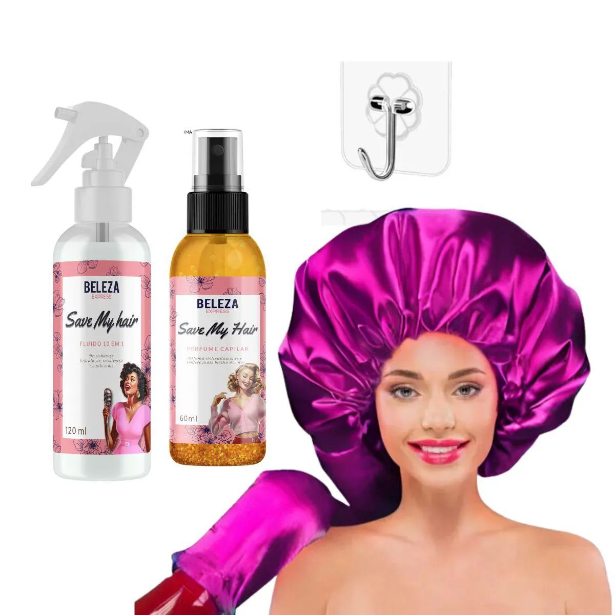KIT TOUCA DIFUSORA CETIM, PERFUME CAPILAR E FLUíDO 10 EM 1