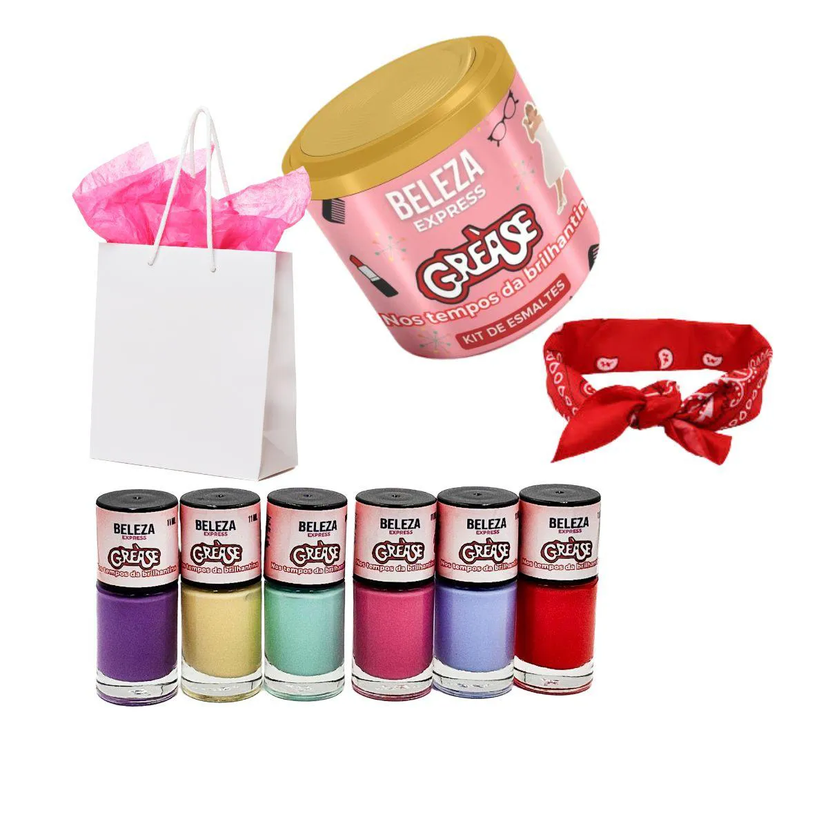 KIT DE ESMALTES COLEçãO GREASE-NOS TEMPOS DA BRILHANTINA COM BANDANA