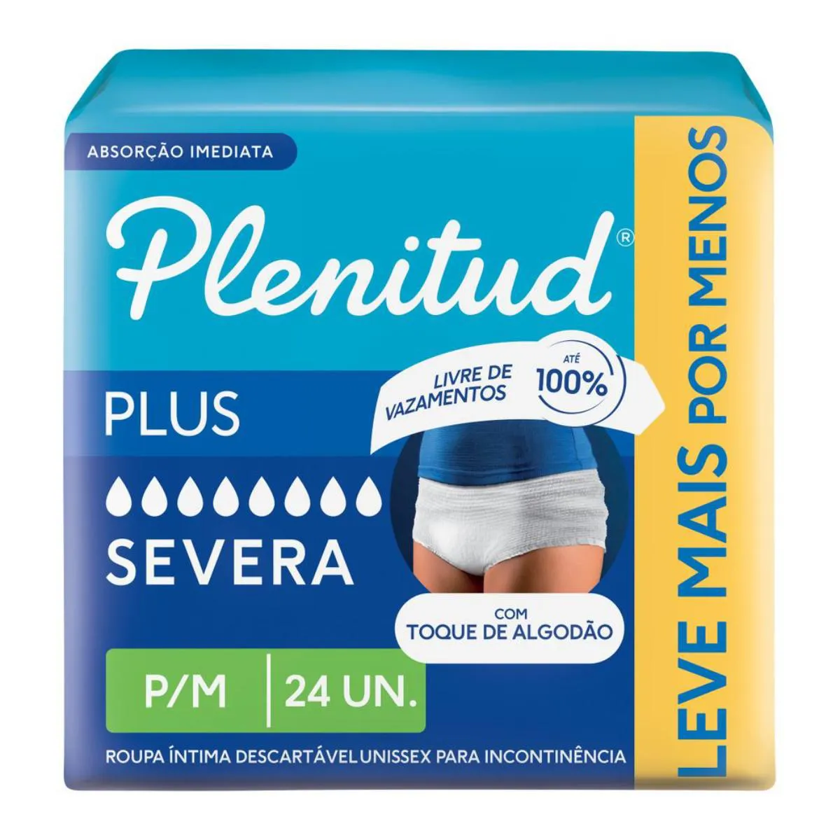 Roupa Íntima Descartável Unissex Plenitud Plus P/M Absorção Intensa 24 unidades
