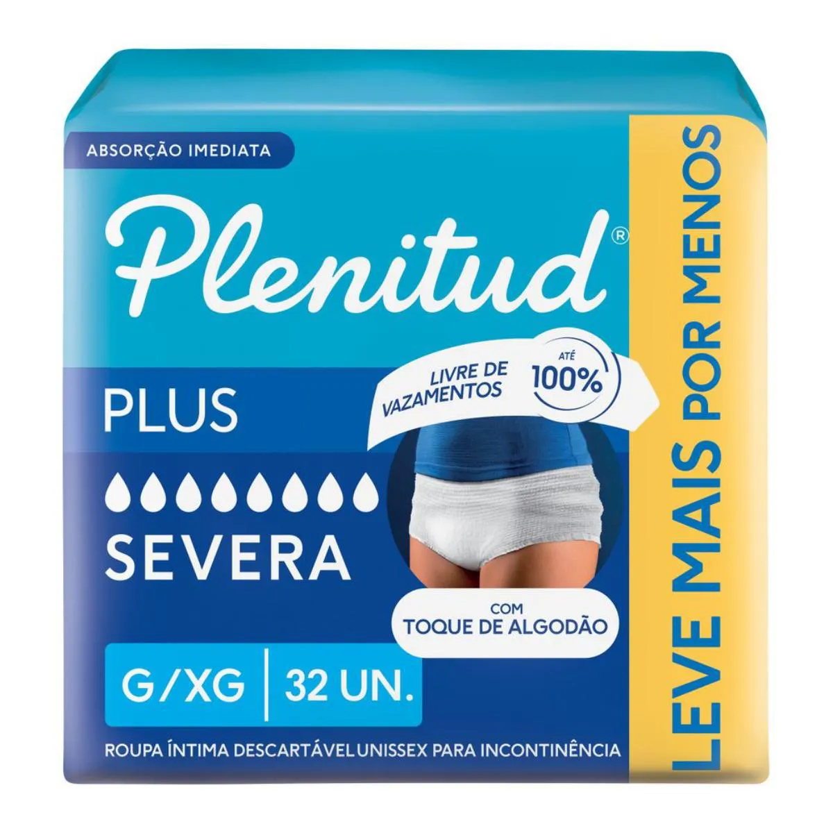 Roupa Íntima Descartável Plenitud Plus G/XG Absorção Intensa 32 unidades
