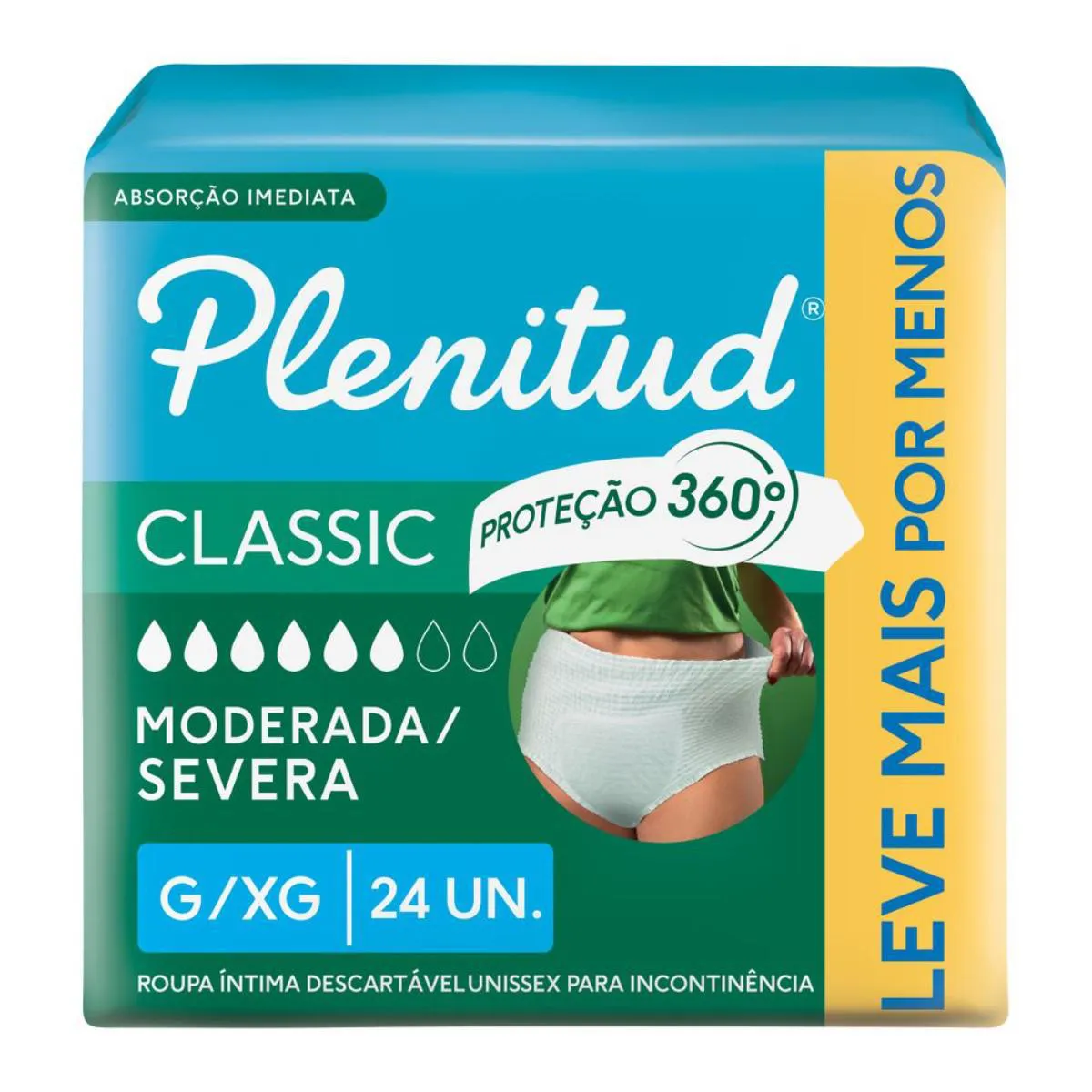 Roupa Íntima Descartável Plenitud Classic Unissex G/XG Absorção Intensa 24 unidades