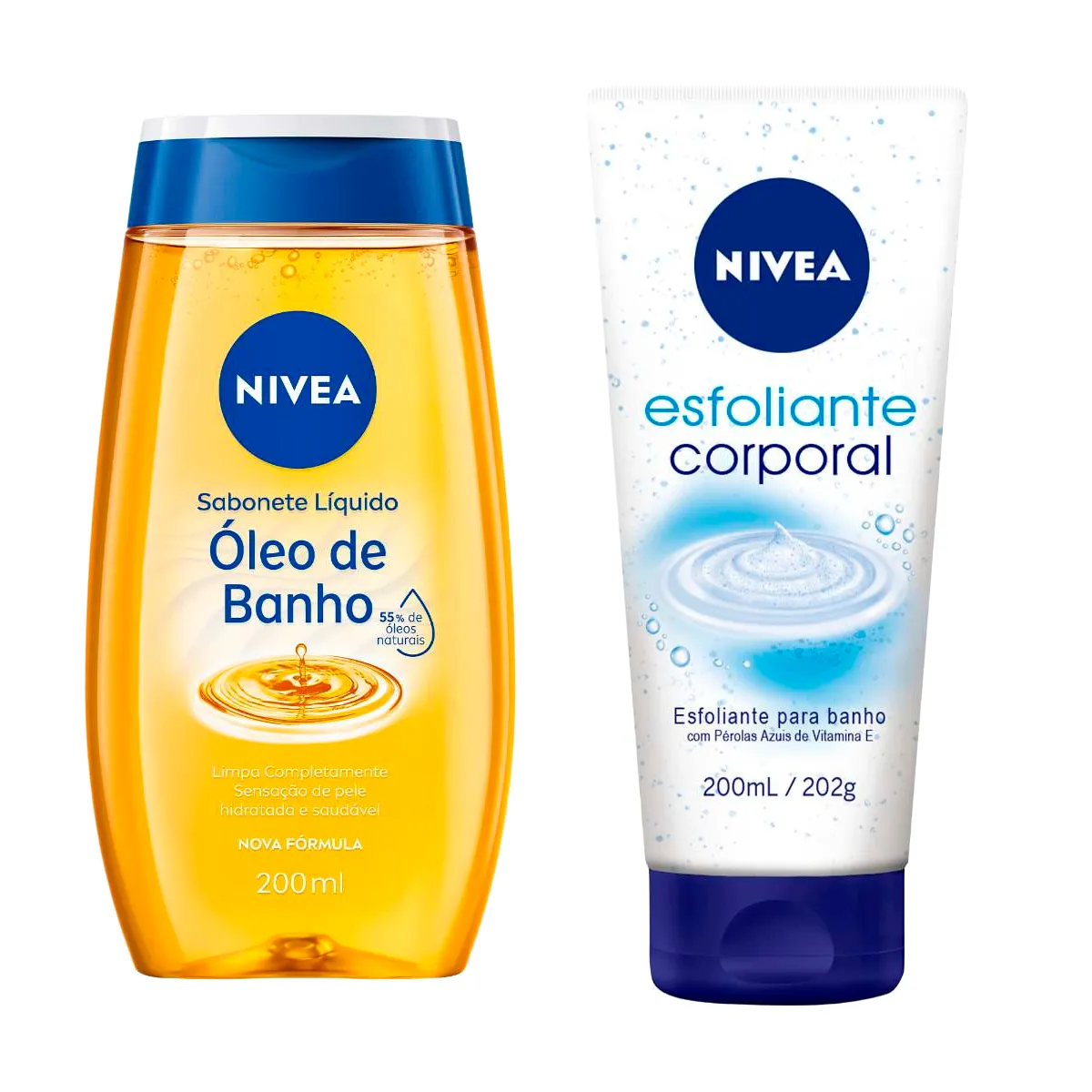 Kit Nivea Esfoliante Corporal para Banho 200ml + Sabonete Líquido Corporal Óleo de Banho 200ml