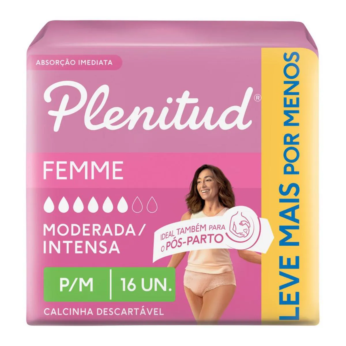 Roupa Íntima Descartável Feminina Plenitud Femme P/M Absorção Moderada a Intensa 16 unidades