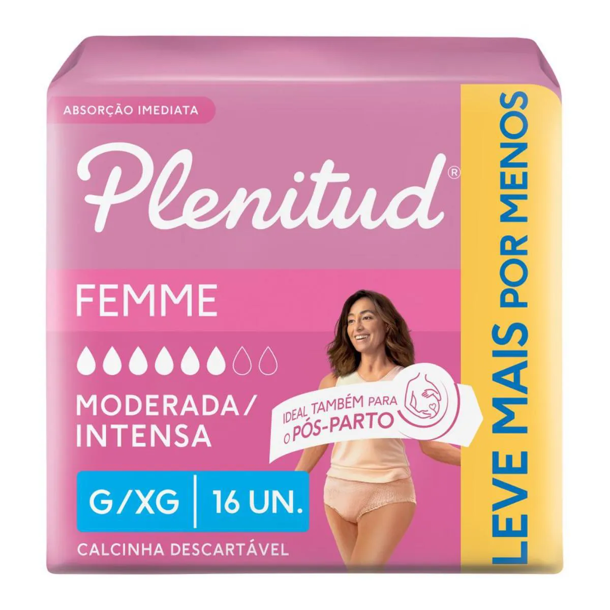 Roupa Íntima Descartável Feminina Plenitud Femme G/XG Absorção Moderada a Intensa 16 unidades