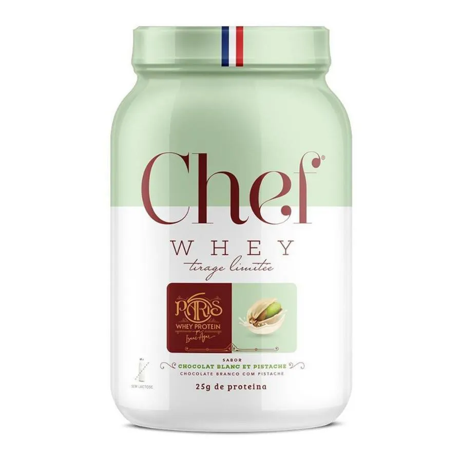 CHEF WHEY PROTEIN CONCENTRADO GOURMET PARIS 6 800G - SEM LACTOSE Chocolate Branco COM Pistache