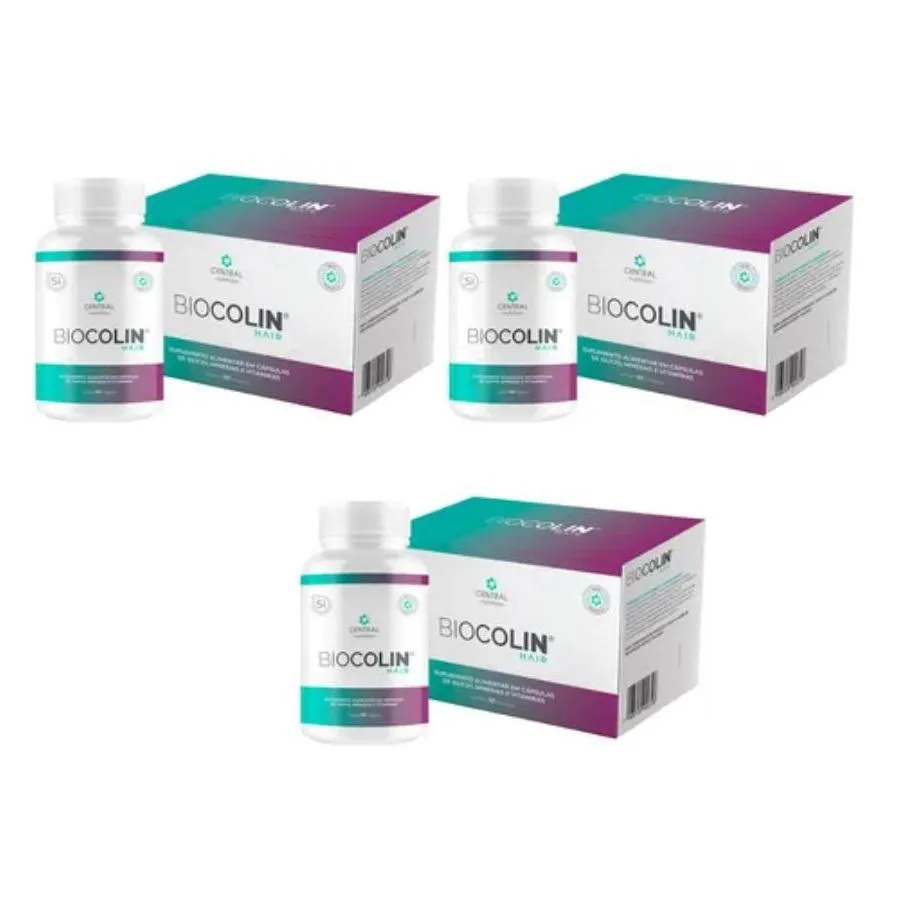KIT COM 3 BIOCOLIN HAIR 500MG 60 CáPSULAS - CENTRAL NUTRITION