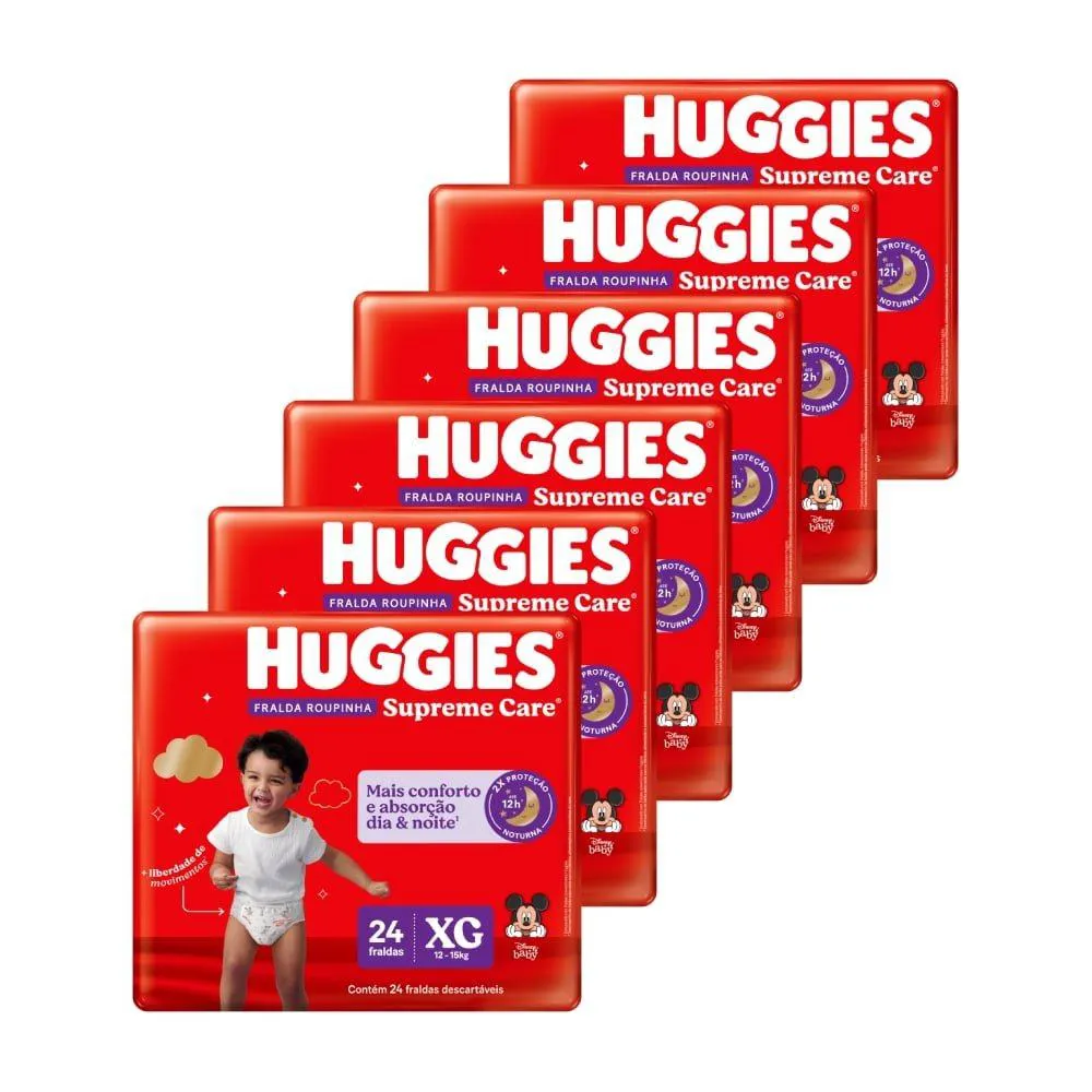 FRALDA DESCARTáVEL HUGGIES ROUPINHA SUPREME TAMANHO XG - 6 PACOTES COM 24 FRALDAS - TOTAL 144 TIRAS