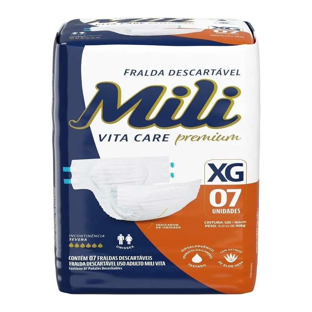 FRALDA DESCARTAVEL MILI VITA CARE ADULTO TAMANHO XG - 8 PACOTES COM 7 FRALDAS