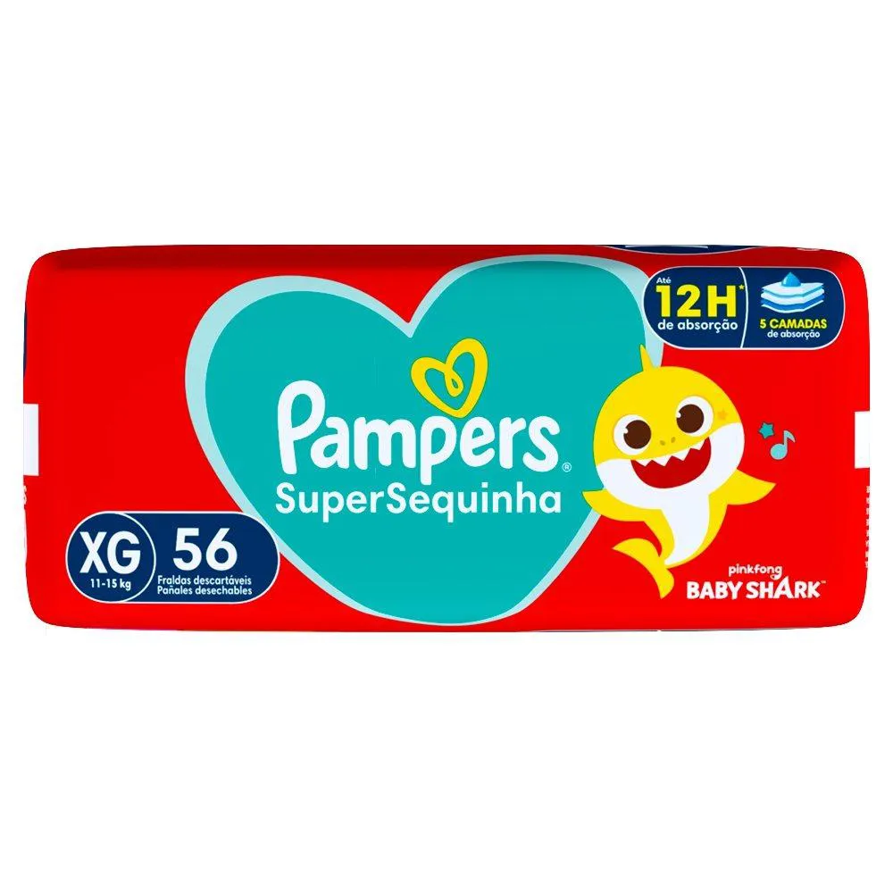 FRALDA DESCARTáVEL PAMPERS SUPERSEQUINHA TAMANHO XG - 2 PACOTES COM 56 FRALDAS - TOTAL 112 TIRAS