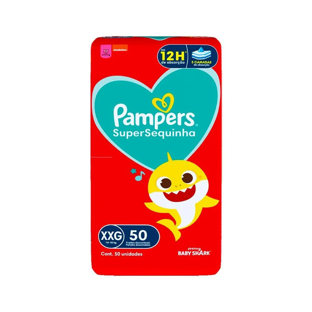 FRALDA DESCARTáVEL PAMPERS SUPERSEQUINHA TAMANHO XXG - 2 PACOTES COM 50 FRALDAS - TOTAL 100 TIRAS