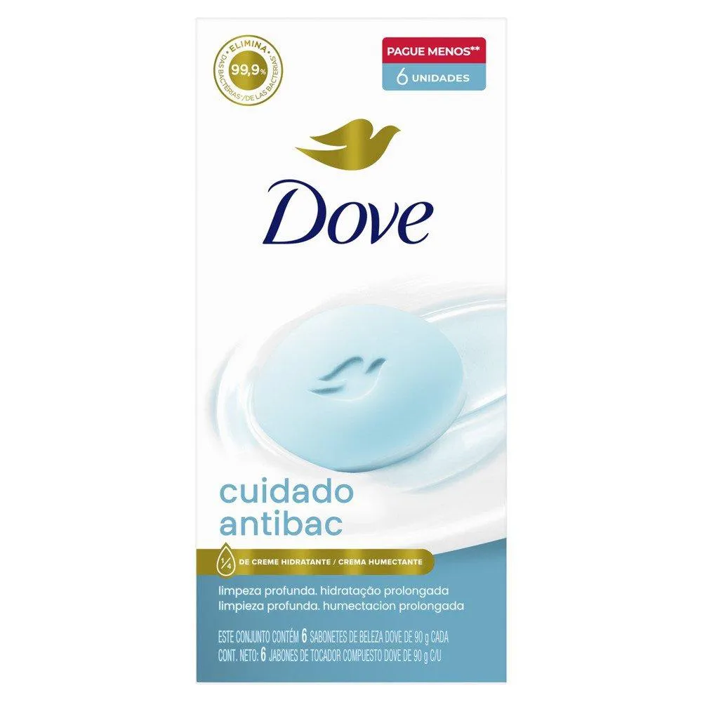 SABONETE DOVE ANTIBACTERIANO CUIDA E PROTEGE 90G - EMBALAGEM COM 6 UNIDADES
