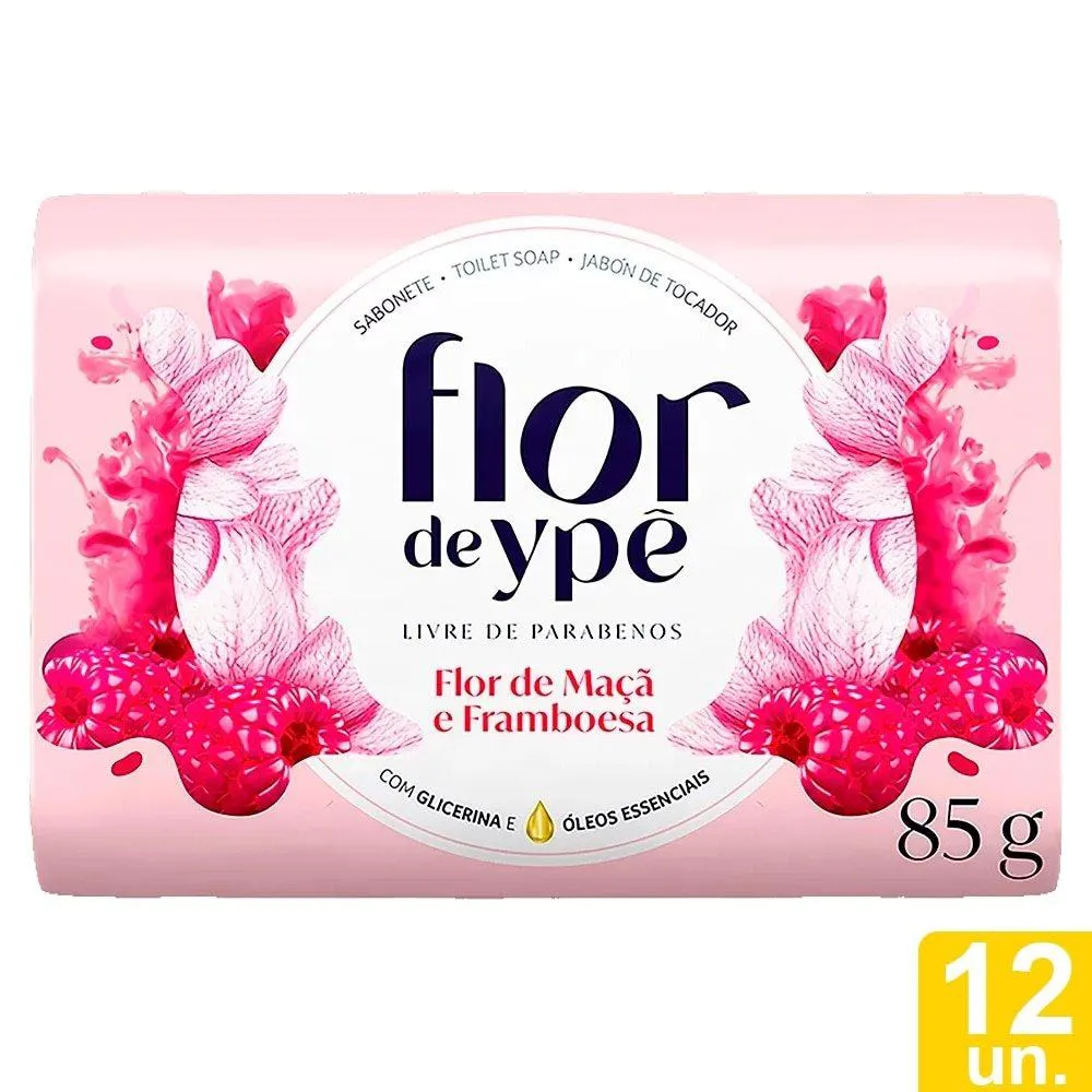 SABONETE YPê FLOR DE MAçA E FRAMBOESA 85G EMBALAGEM COM 12 UNIDADES