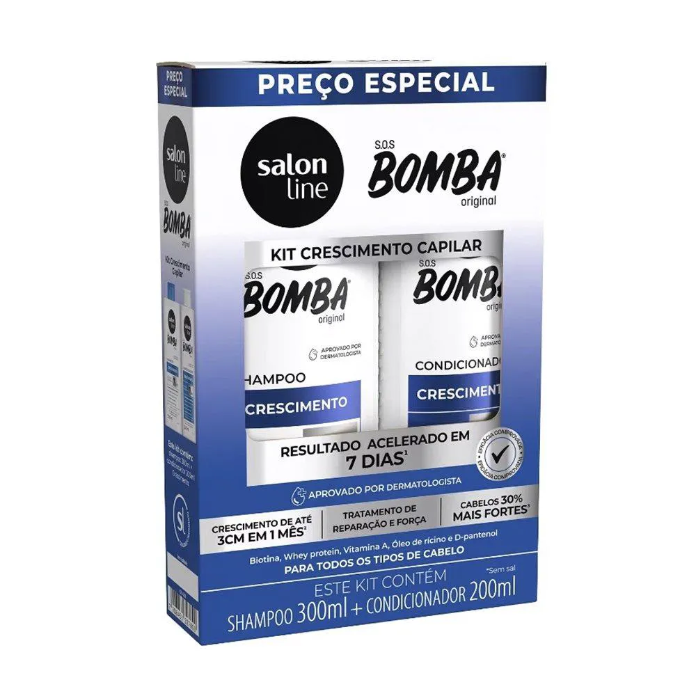 SHAMPOO 300ML + CONDICIONADOR SALON LINE BOMBA ORIGINAL CRESCIMENTO 200ML