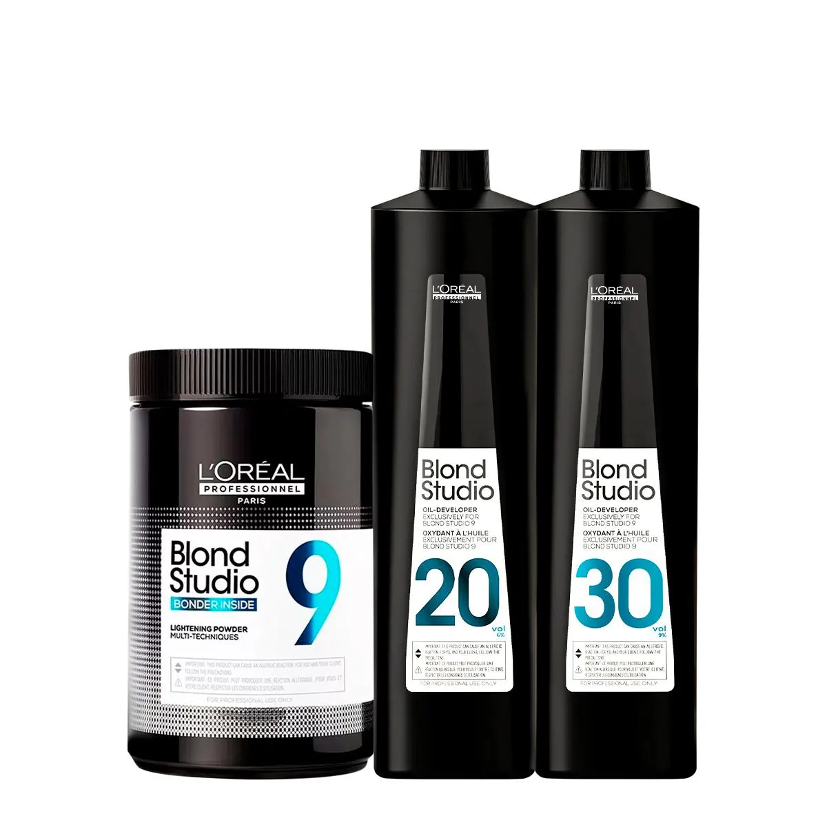 KIT LORéAL PROFESSIONNEL BLOND STUDIO 9 Pó DESCOLORANTE E OIL DEVELOPER OXIDANTE 20V 30V (3 PRODUTOS)
