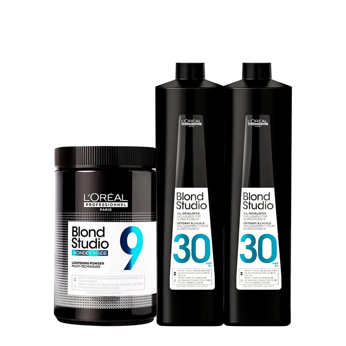 KIT LORéAL PROFESSIONNEL BLOND STUDIO 9 Pó DESCOLORANTE E OIL DEVELOPER EXTRA OXIDANTE 30V (3 PRODUTOS)