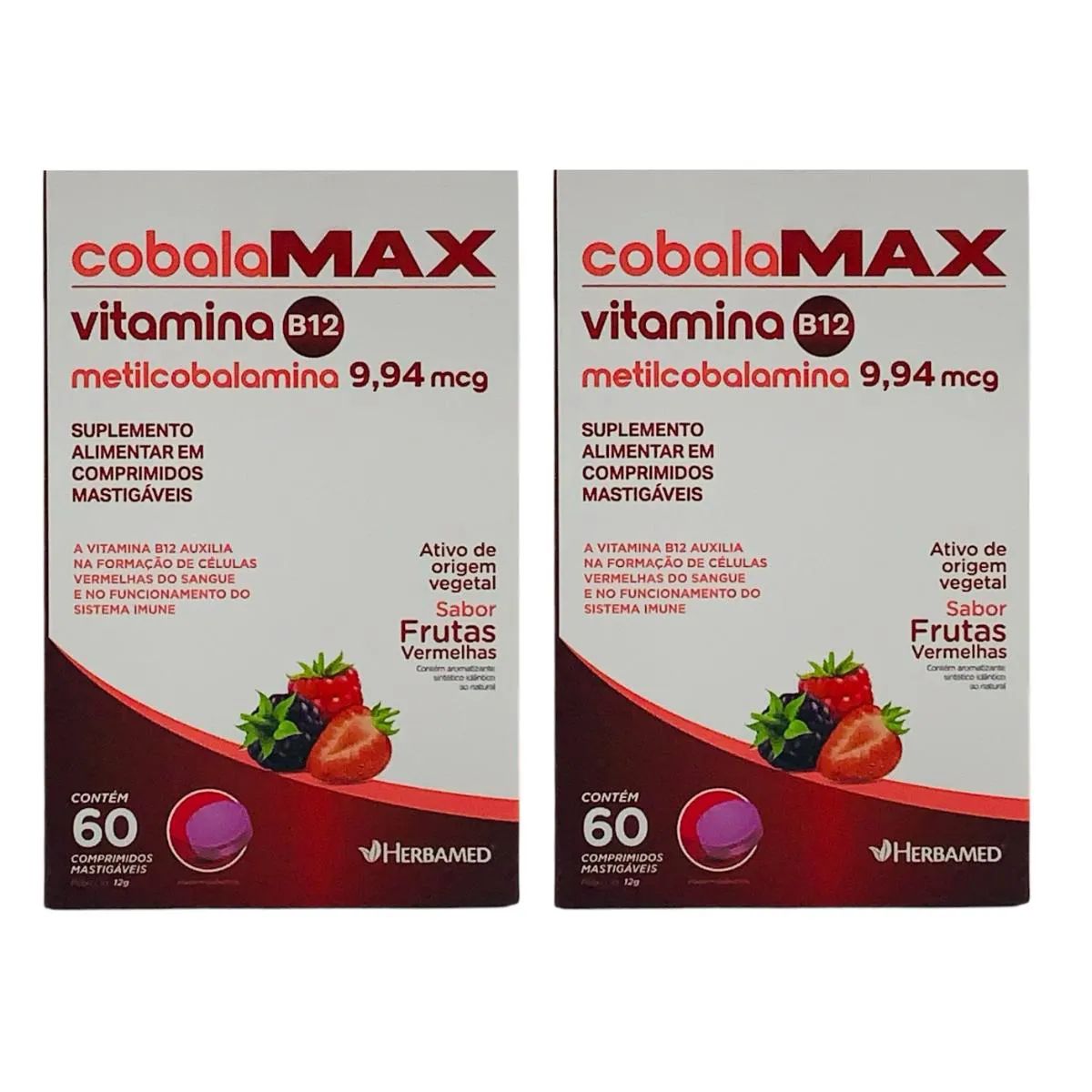 2 CAIXAS VITAMINA B12 COBALAMAX 60 COMPRIMIDOS HERBAMED