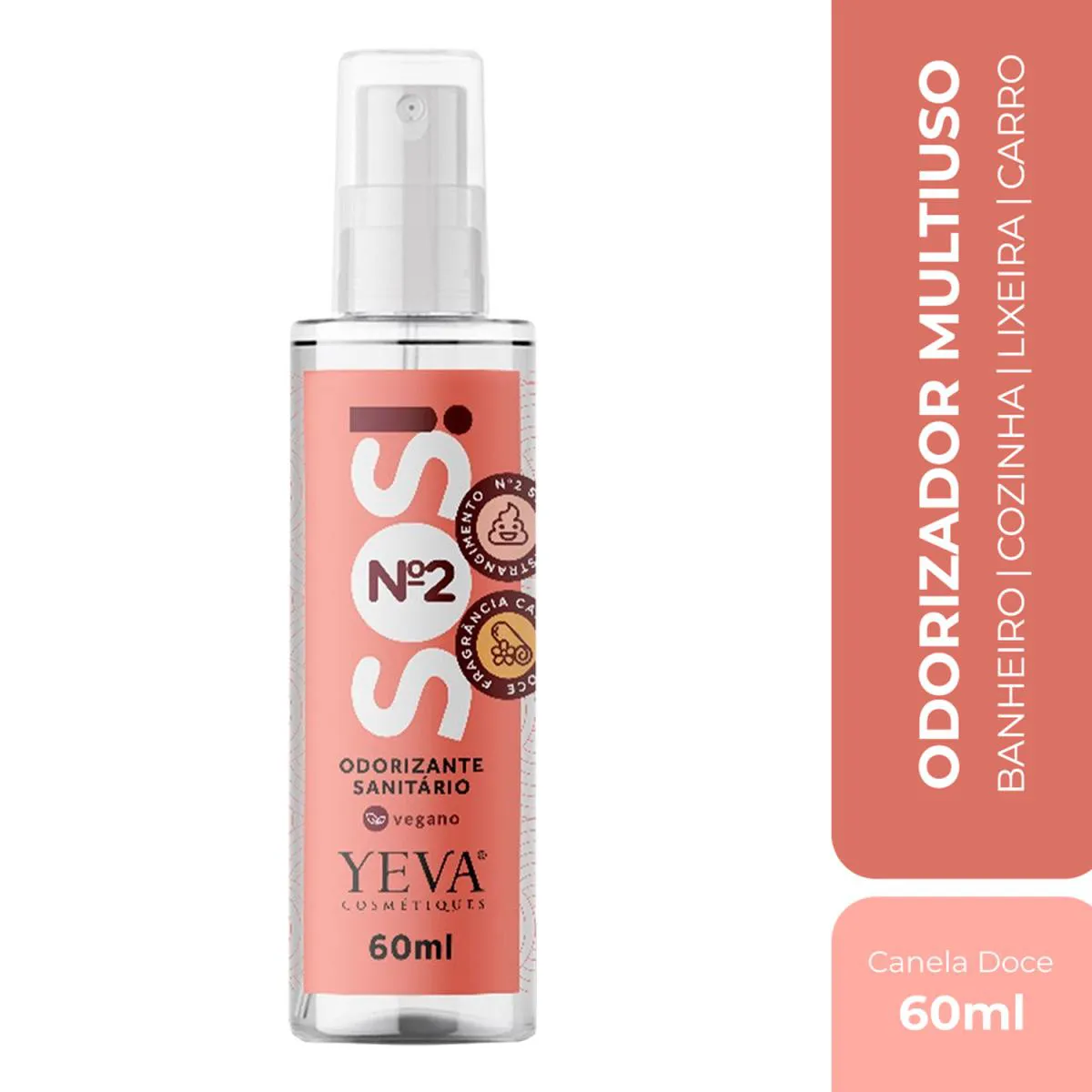 SOS N2 BLOQUEADOR DE ODORES 60ML MULTIUSO CANELA DOCE PARA VASO SANITáRIO LIXEIRA CARROS COZINHA