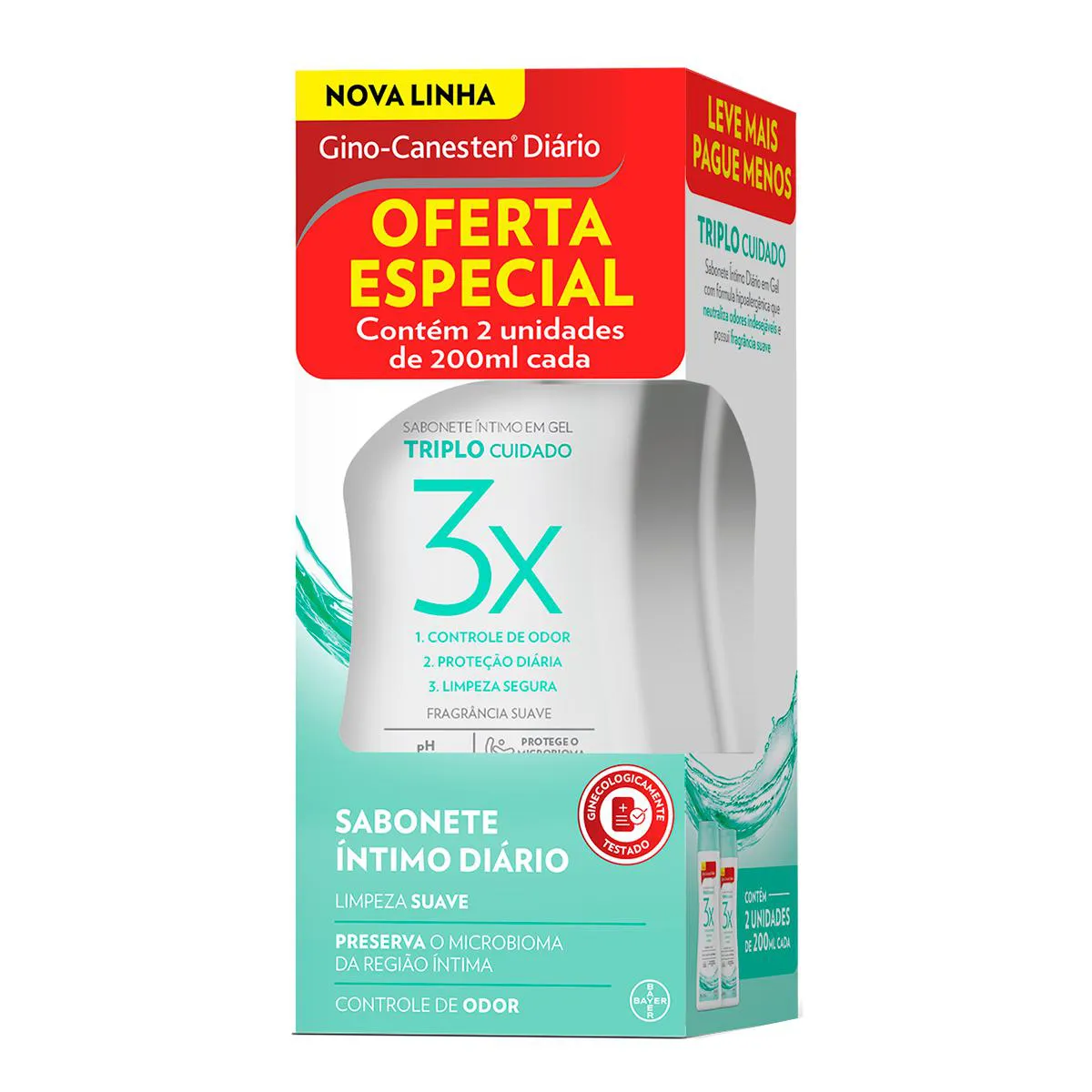 Kit Sabonete Íntimo Diário Gino-Canesten Triplo Cuidado 2 unidades de 200ml cada