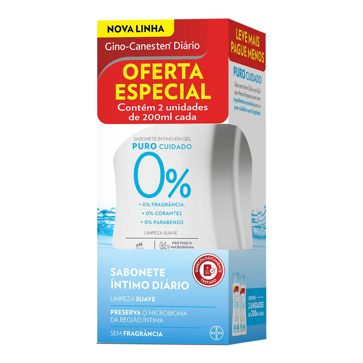 Kit Sabonete Íntimo Diário Gino-Canesten Puro Cuidado 2 unidades de 200ml cada