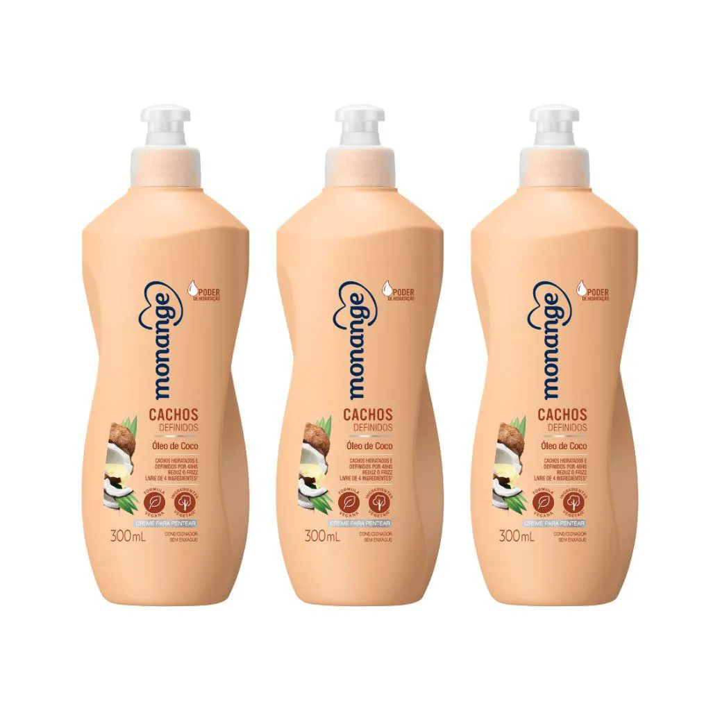 CREME PARA PENTEAR MONANGE 300ML CACHOS DEFINIDOS-KIT C/ 3UN