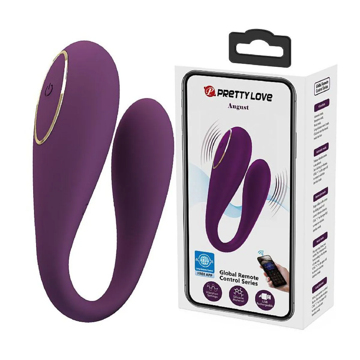 VIBRADOR DE CASAL AUGUST - À LONGA DISTâNCIA - APP - PRETTY LOVE