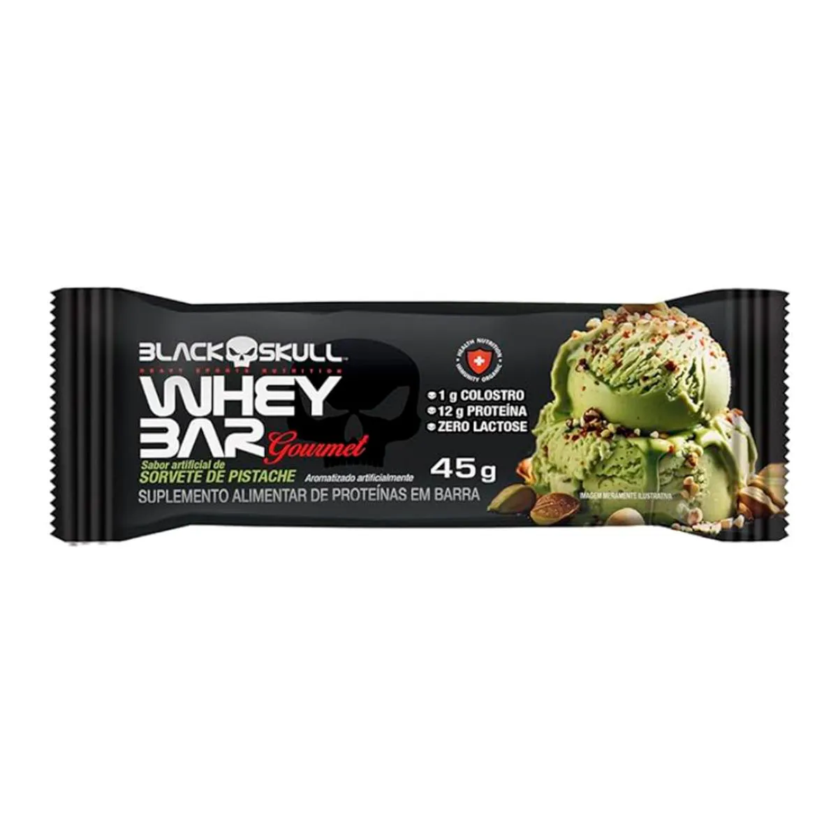 Barra de Proteína Black Skull Whey Bar Gourmet Sorvete de Pistache 45g