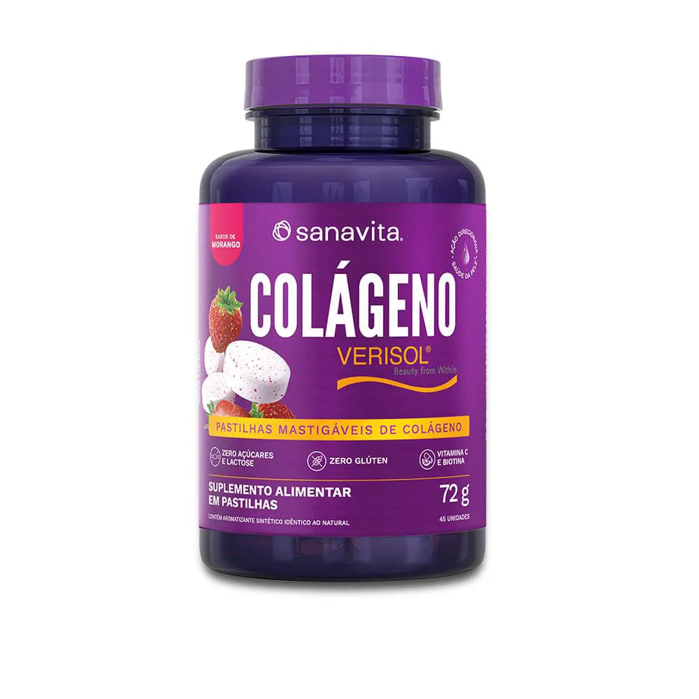 COLáGENO VERISOL ® PASTILHAS MASTIGáVEIS SABOR MORANGO. 72G | 15 PORçõES