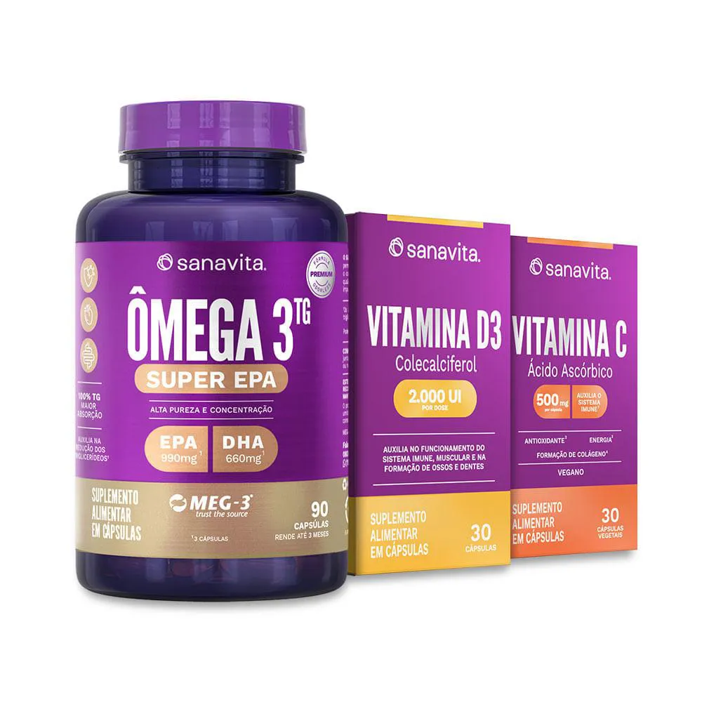 COMBO SAúDE VITAMINA C | VITAMINA D3 GUMMY | ÔMEGA 3 SUPER EPA