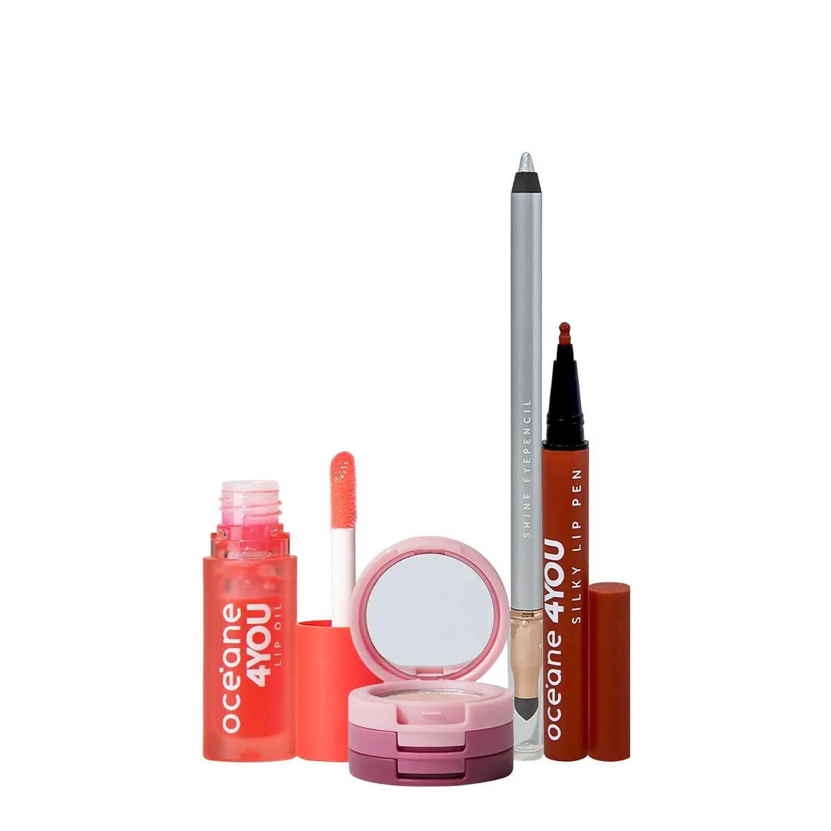 KIT OCéANE 4YOU SOMBRA ROSE SPARKLE LáPIS PARA OLHOS LIP PEN MAUVE LIP OIL (4 PRODUTOS)