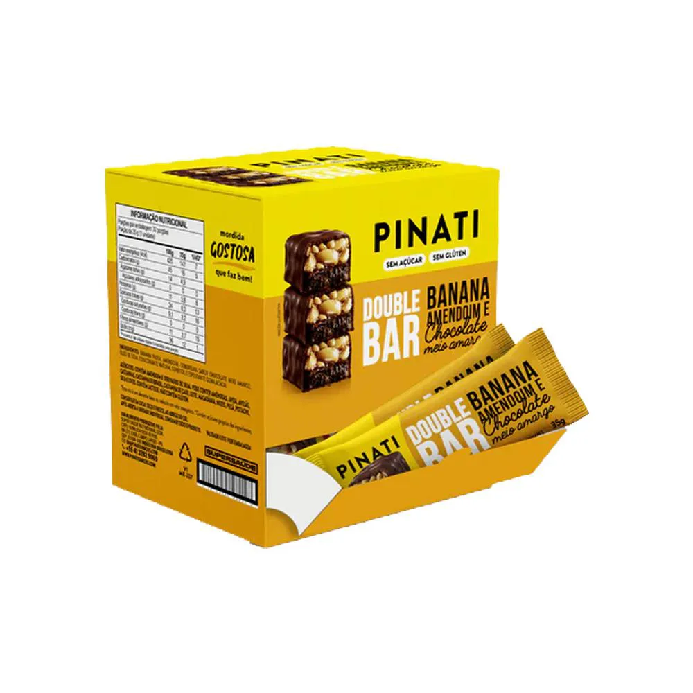 DOUBLE BAR BANANA, AMENDOIM E CHOCOLATE 35G - 32 UNIDADES - PINATI