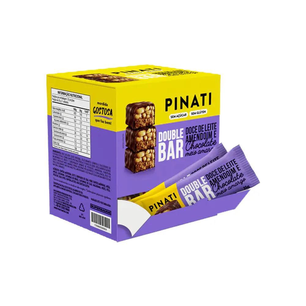 DOUBLE BAR DOCE DE LEITE, AMENDOIN E CHOCOLATE 35G - 32 UNIDADES - PINATI
