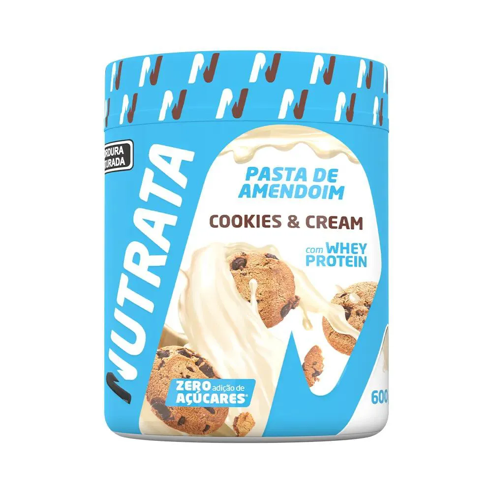 PASTA DE AMENDOIM COM WHEY 600G - COOKIES &AMP; CREAM - NUTRATA