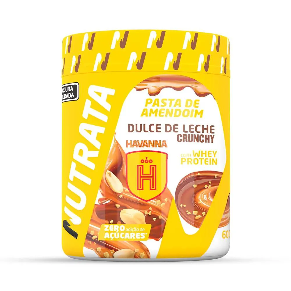 PASTA DE AMENDOIM COM WHEY 600G - DULCE DE LECHE CRUNCHY HAVANNA - NUTRATA