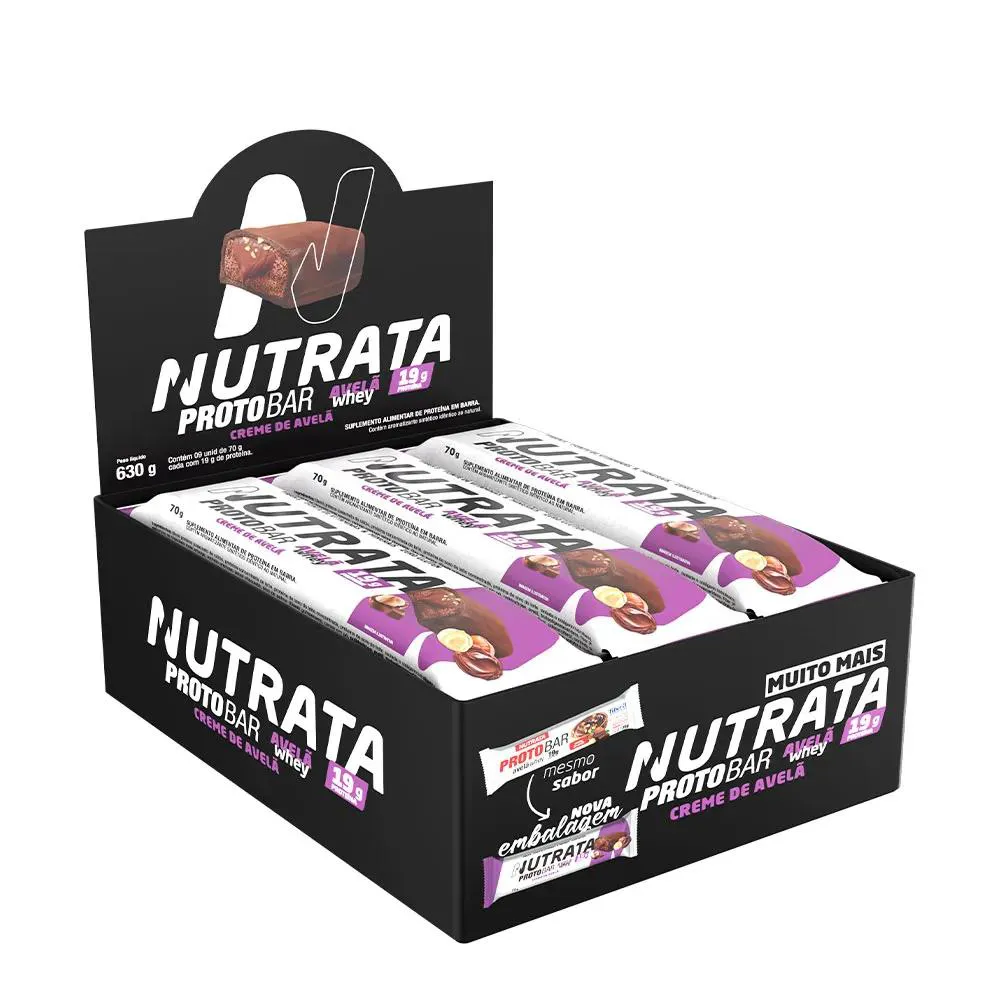 PROTO BAR WHEY - SABOR AVELã - 9 UNIDADES DE 70G - NUTRATA