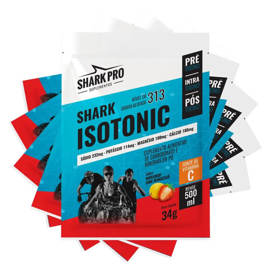 ISOTONICO SHARK KIT 5 SACHES SABOR MORANGO C/ MARACUJA