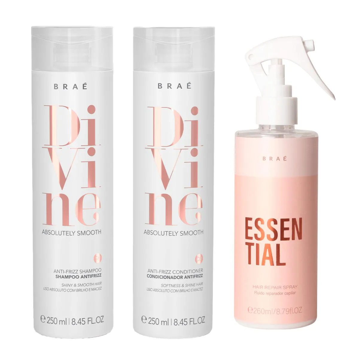 BRAé DIVINE KIT SHAMPOO 250ML + CONDICIONADOR 250ML + ESSENTIAL 260ML