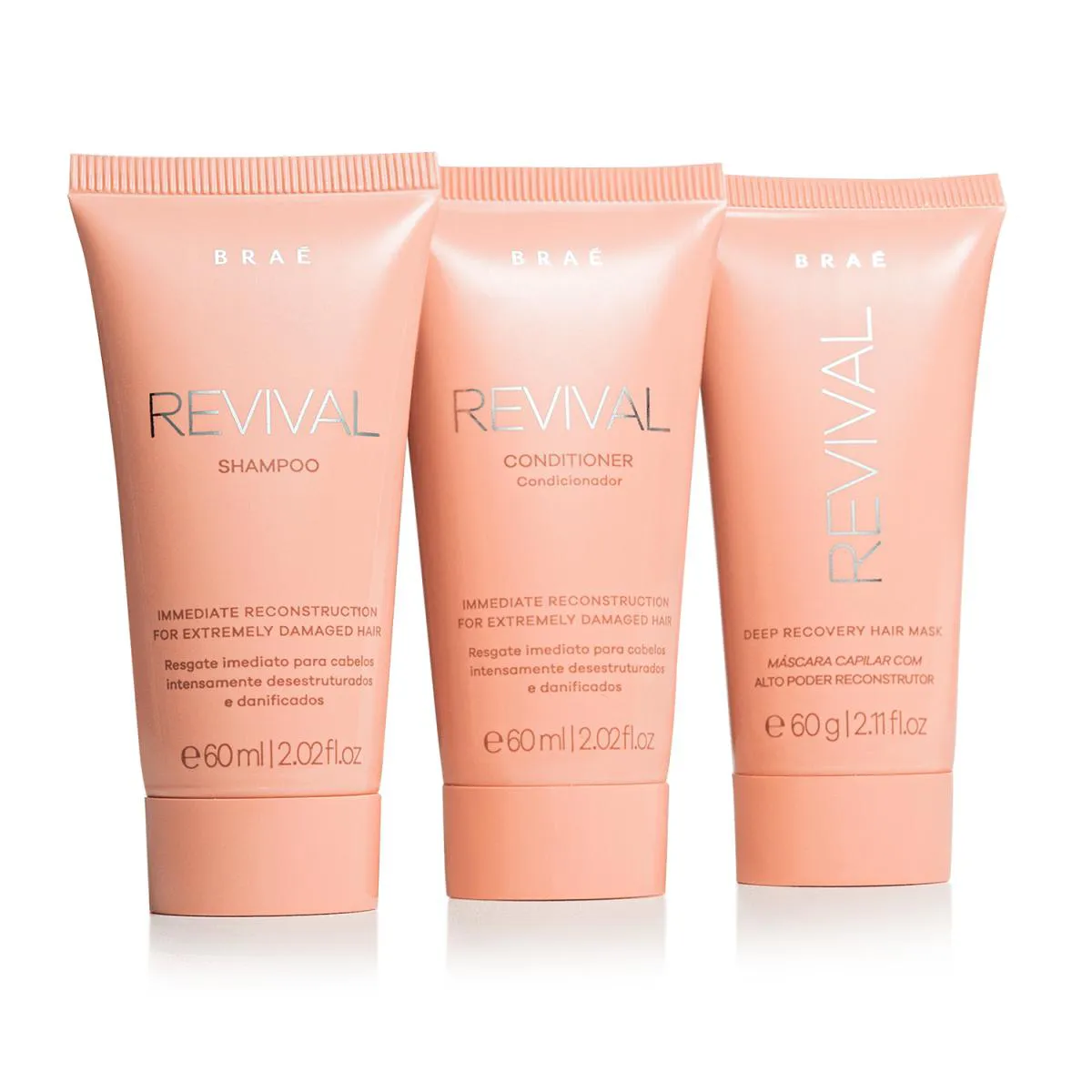 BRAé REVIVAL KIT TRAVEL 60ML SHAMPOO + CONDICIONADOR + MáSCARA