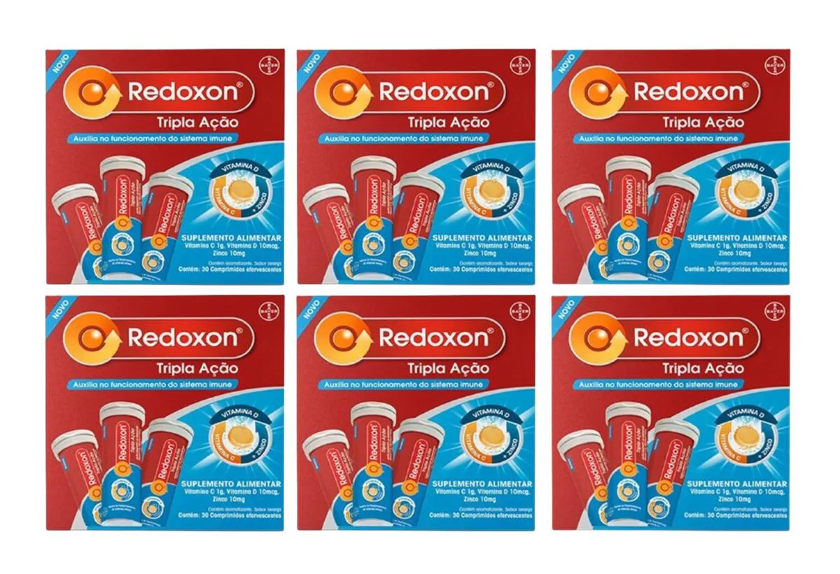 KIT 6 REDOXON TRIPLA AçãO VIT C, VIT D E ZINCO 30 COMP