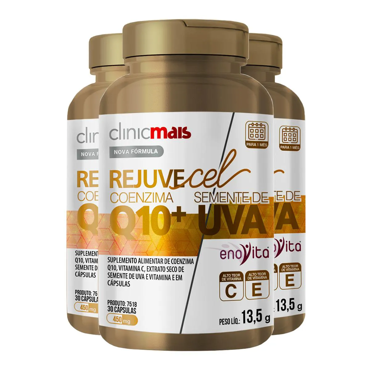 KIT 3 REJUVECEL COENZIMA Q10 CLINICMAIS 30 CáPSULAS