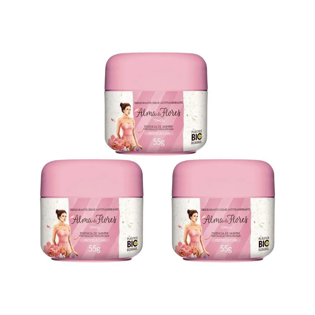 DESODORANTE CREME ALMA DE FLORES 55G ESSENCIA DE JASMIM-3UN