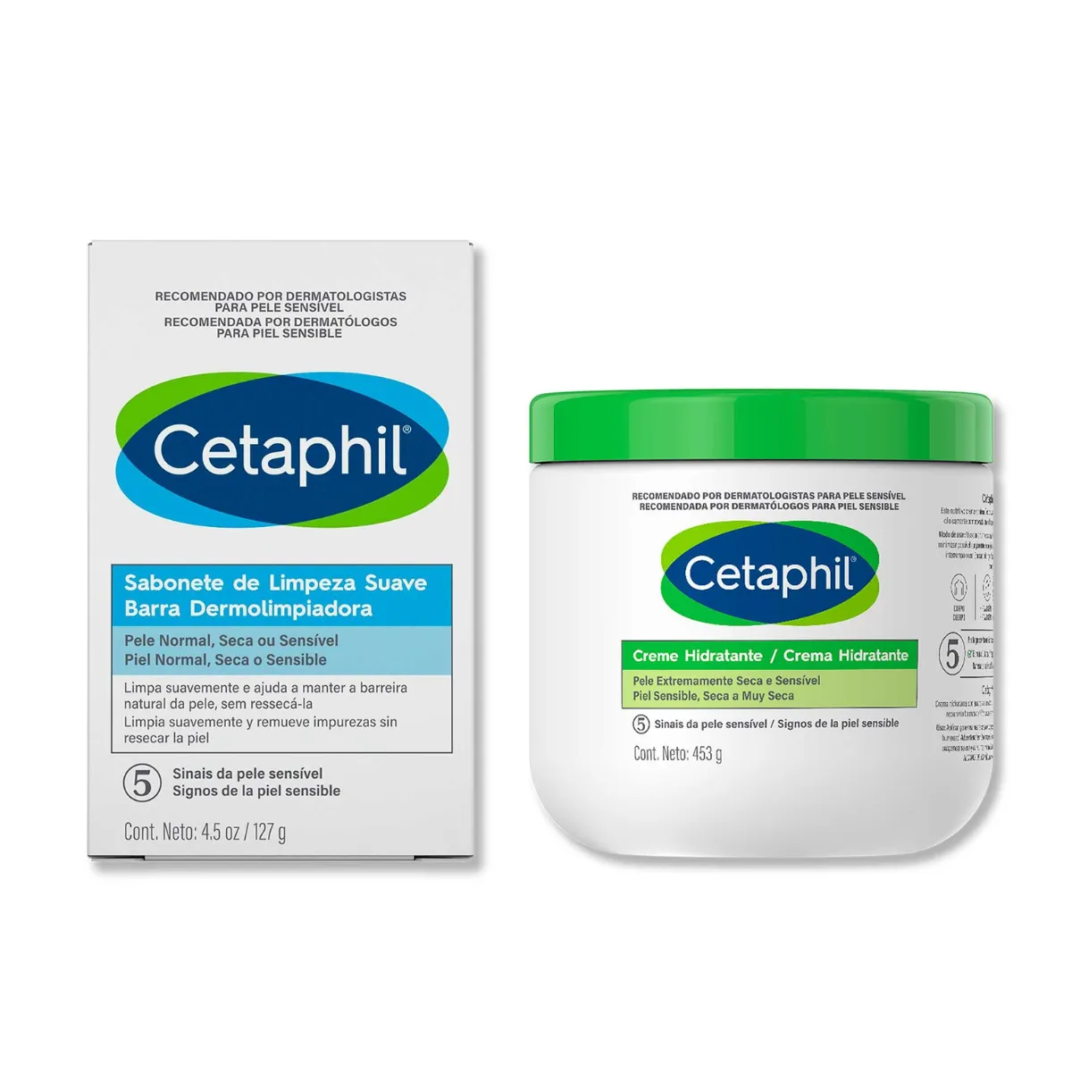 Kit Cetaphil Peles Sensíveis Creme Hidratante Corporal Pele Extremamente Seca 453g + Sabonete em Barra 127g