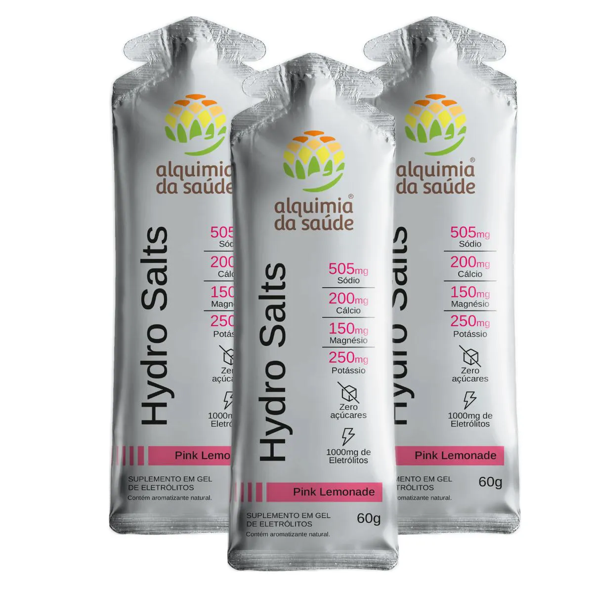 3X HYDRO SALTS ALQUIMIA DA SAúDE PINK LEMONADE 10 UNIDADES 60G