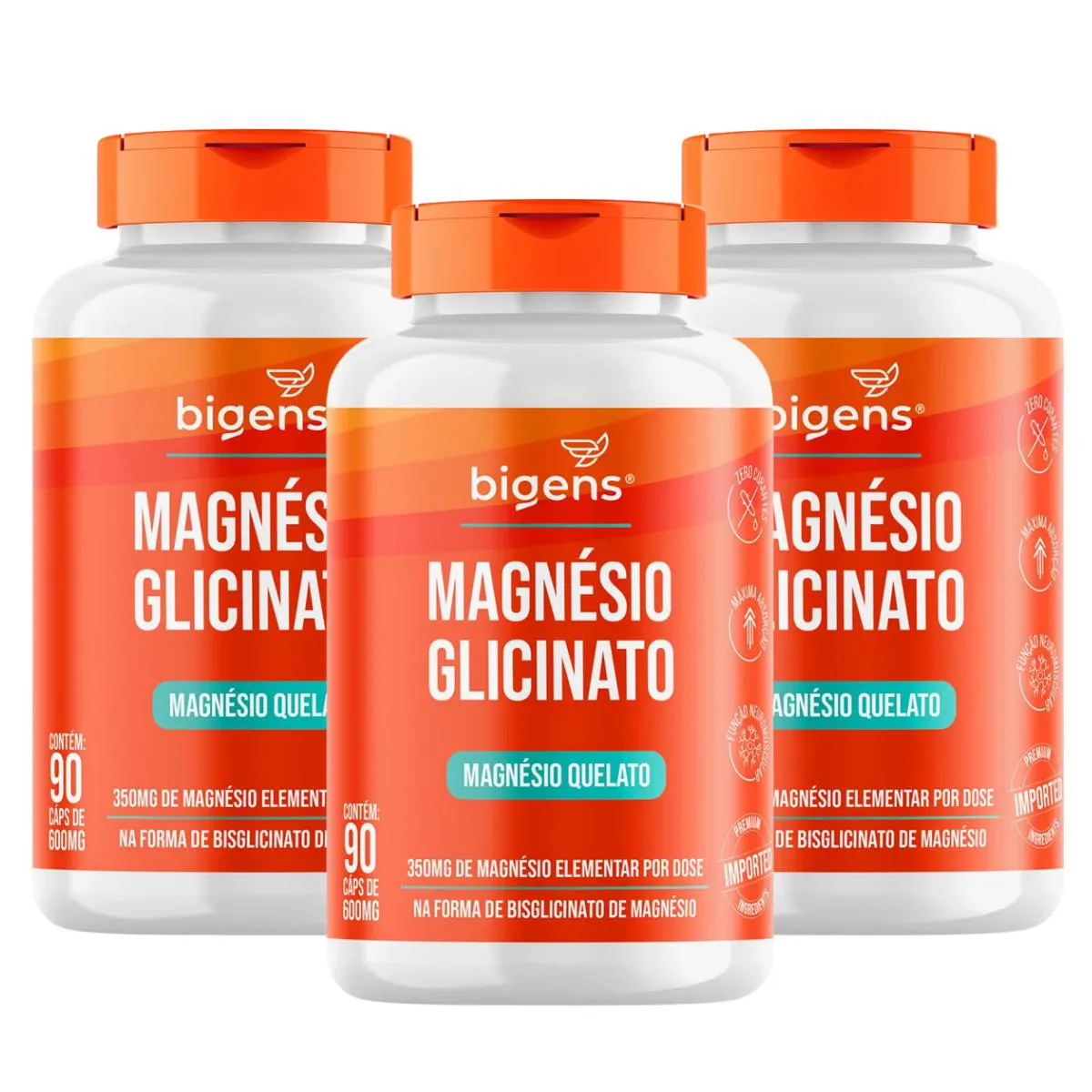 3X MAGNéSIO QUELATO GLICINATO BIGENS 90 CAPSULAS SEM Sabor