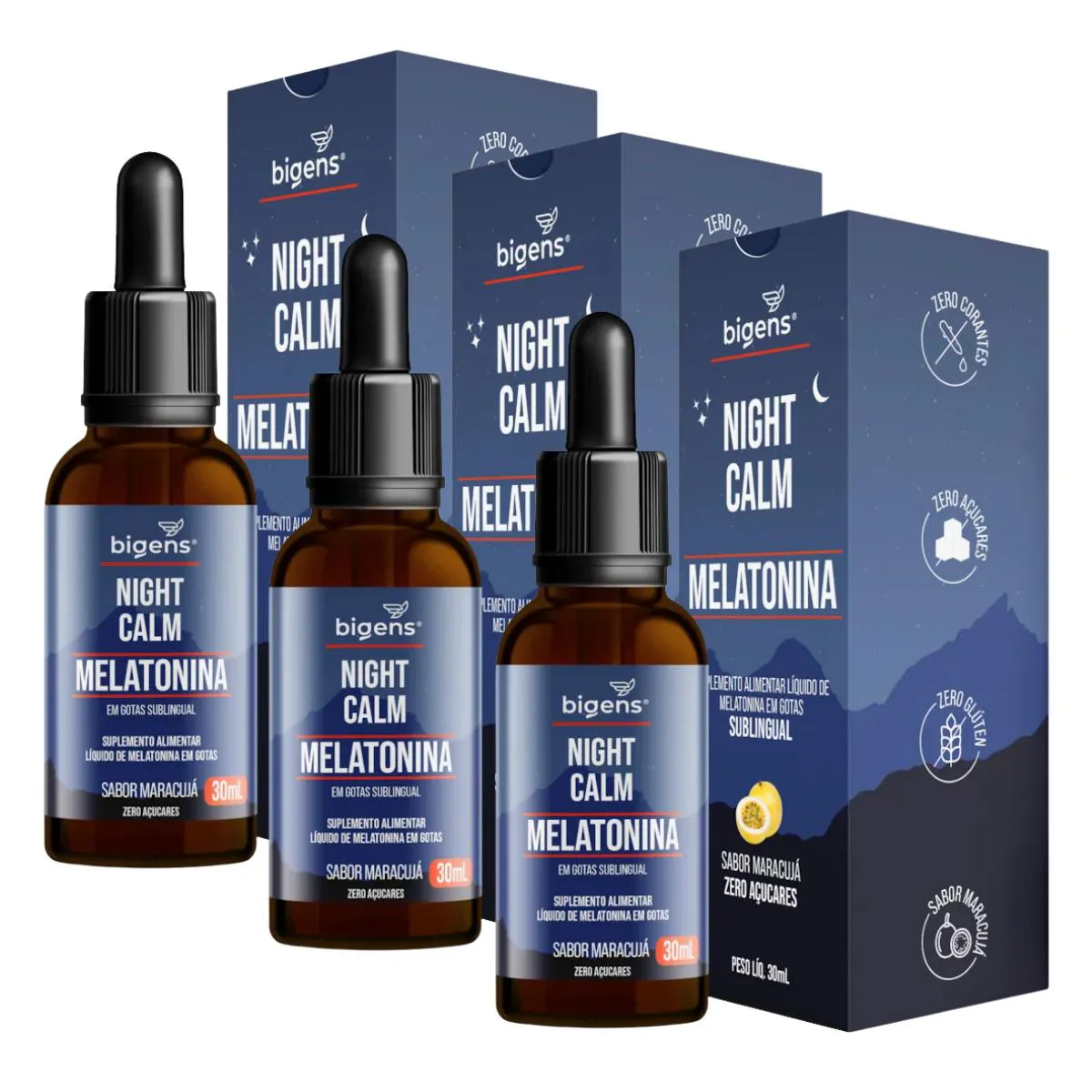 3X MELATONINA NIGHT CALM BIGENS MARACUJá 30ML