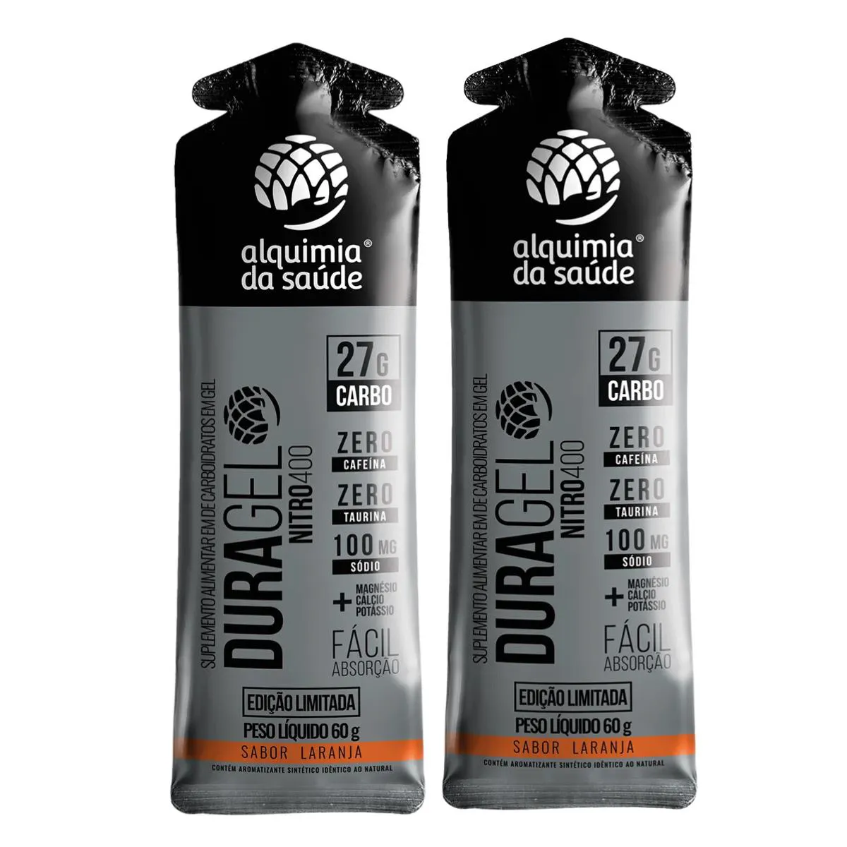 2X DURAGEL BOX 27G CARBO NITRO400 ALQUIMIA DA SAúDE LARANJA 15 UNIDADES 60G