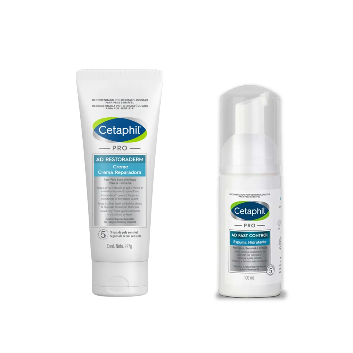 Kit Cetaphil Pro Creme Hidratante AD Restoraderm 227g + Espuma Hidratante AD Fast Control 100ml