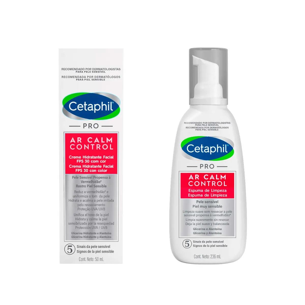 Kit Cetaphil Pro AR Calm Control Espuma de Limpeza 236ml + Creme Hidratante Facial com Cor FPS 30 50ml