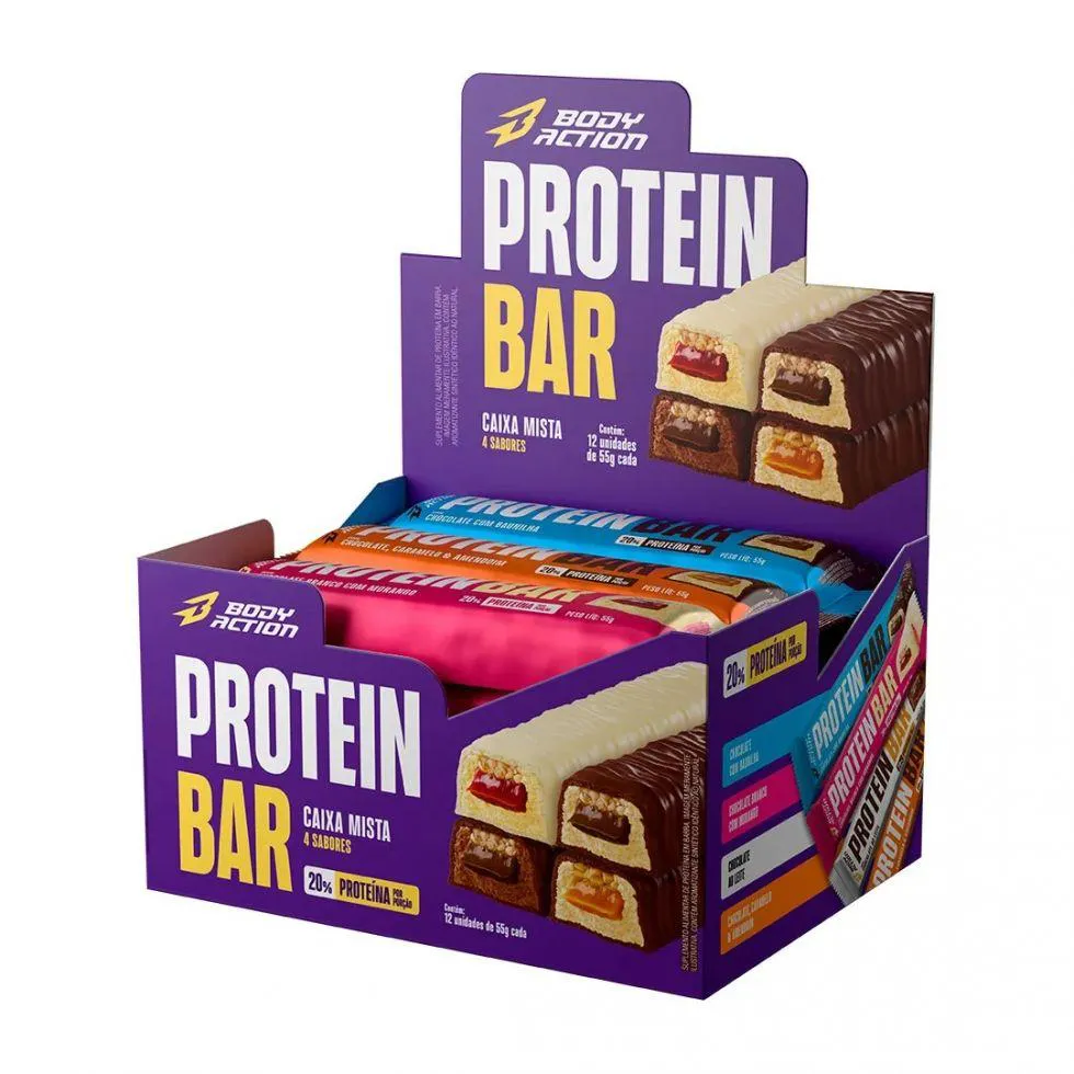PROTEIN BAR (DISPLAY 12 UNID 55G) - SABOR: CAIXA MISTA (4 SABORES)